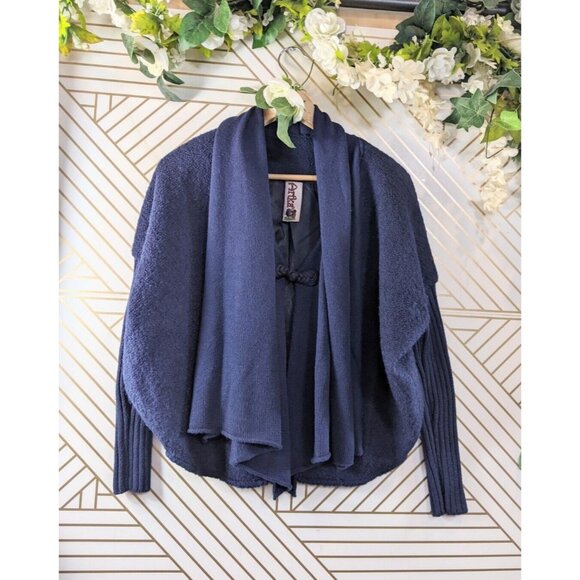 ARTKA Crazy In Life Women's Navy Blue Wool Coat Single Hook Drape Size XS OR S - Picture 1 of 9